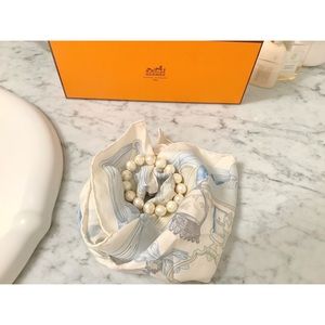 Hermes Gavroche 45cm Etries Scarf in Light Baby Blue/ and White Tone